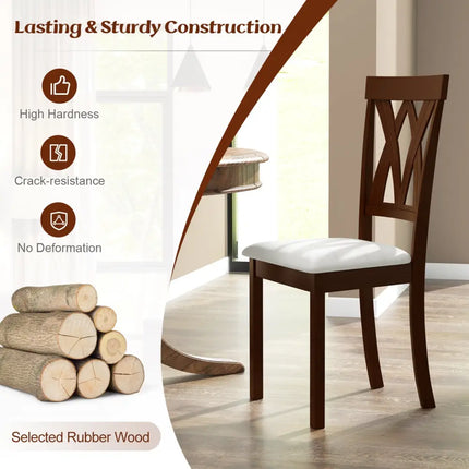 Set of 2 Wood Kitchen Chairs with Faux Leather Upholstered Seat-Beige - Beige - Dining Chairs