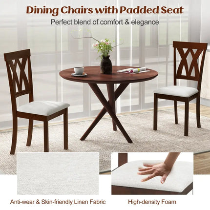 Set of 2 Wood Kitchen Chairs with Faux Leather Upholstered Seat-Beige - Beige - Dining Chairs
