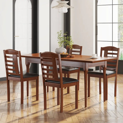 Set of 2 Wood Kitchen Chairs with Faux Leather Upholstered Seat-Black - Black - Dining Chairs