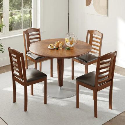 Set of 2 Wood Kitchen Chairs with Faux Leather Upholstered Seat-Black - Black - Dining Chairs