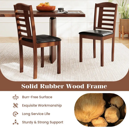 Set of 2 Wood Kitchen Chairs with Faux Leather Upholstered Seat-Black - Black - Dining Chairs