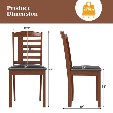 Set of 2 Wood Kitchen Chairs with Faux Leather Upholstered Seat-Black - Black - Dining Chairs
