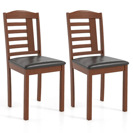 Set of 2 Wood Kitchen Chairs with Faux Leather Upholstered Seat-Black - Black - Dining Chairs