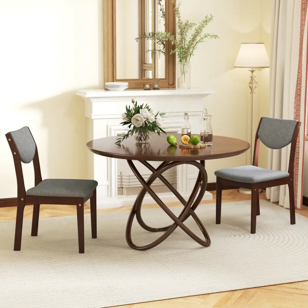 Set of 2 Wood Kitchen Chairs with Faux Leather Upholstered Seat-Gray - Gray - Dining Chairs