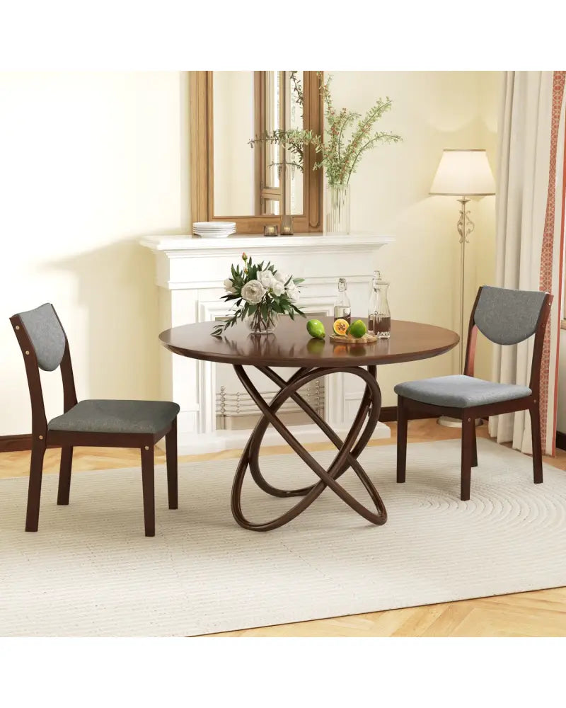 Set of 2 Wood Kitchen Chairs with Faux Leather Upholstered Seat-Gray - Gray - Dining Chairs