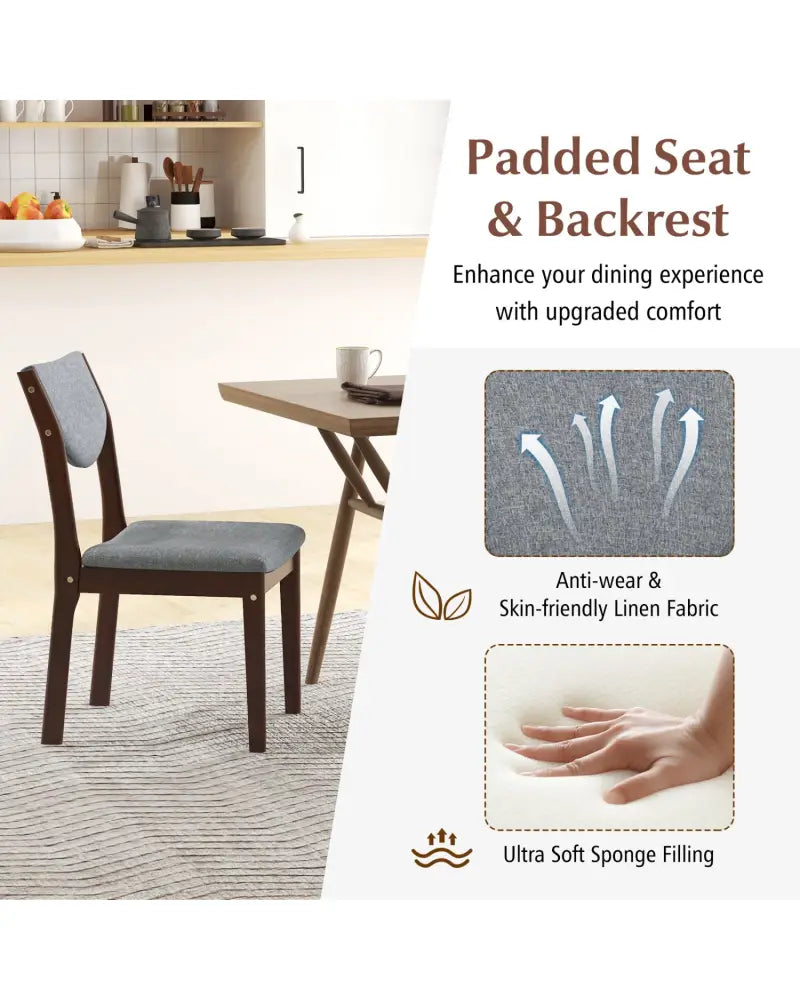 Set of 2 Wood Kitchen Chairs with Faux Leather Upholstered Seat-Gray - Gray - Dining Chairs