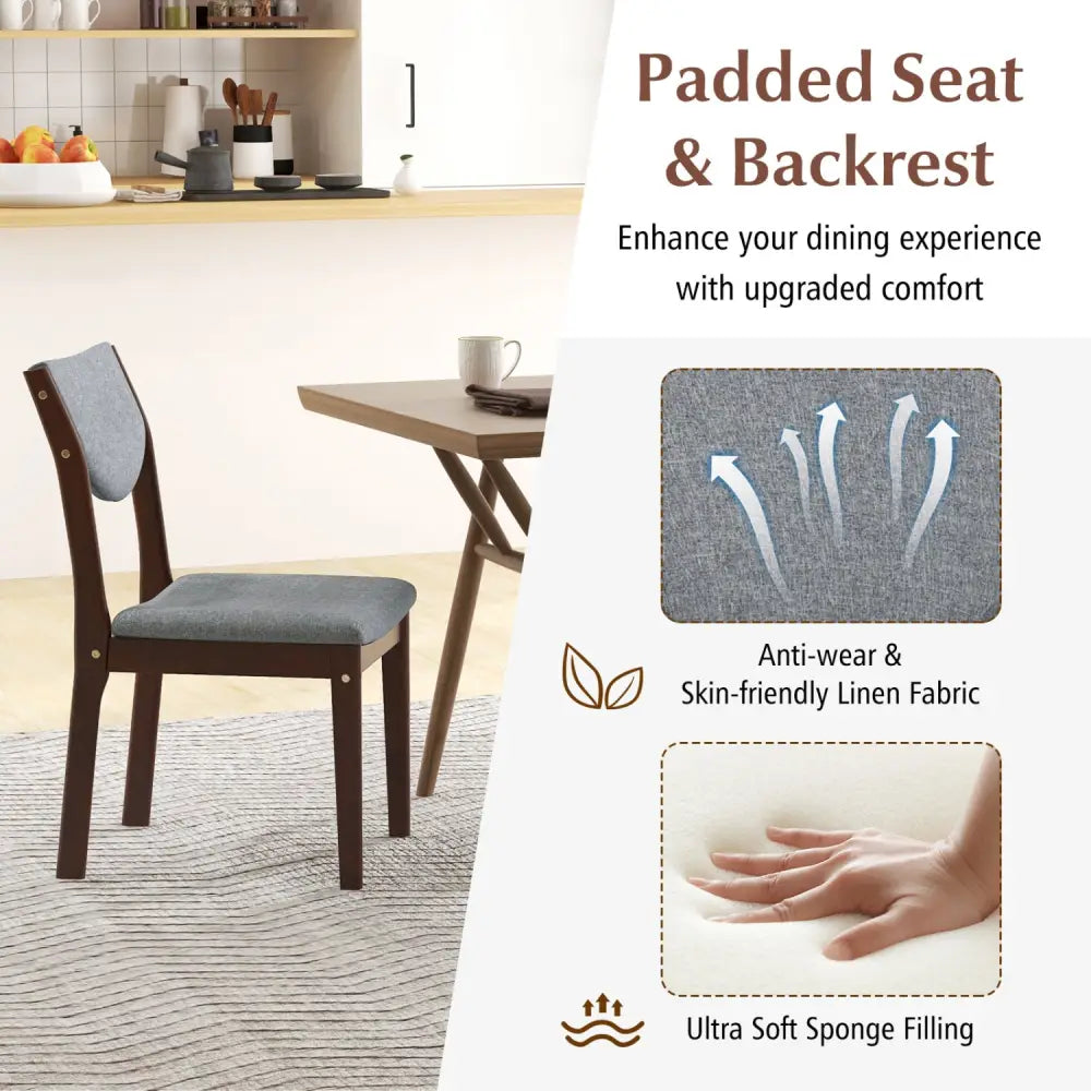 Set of 2 Wood Kitchen Chairs with Faux Leather Upholstered Seat-Gray - Gray - Dining Chairs