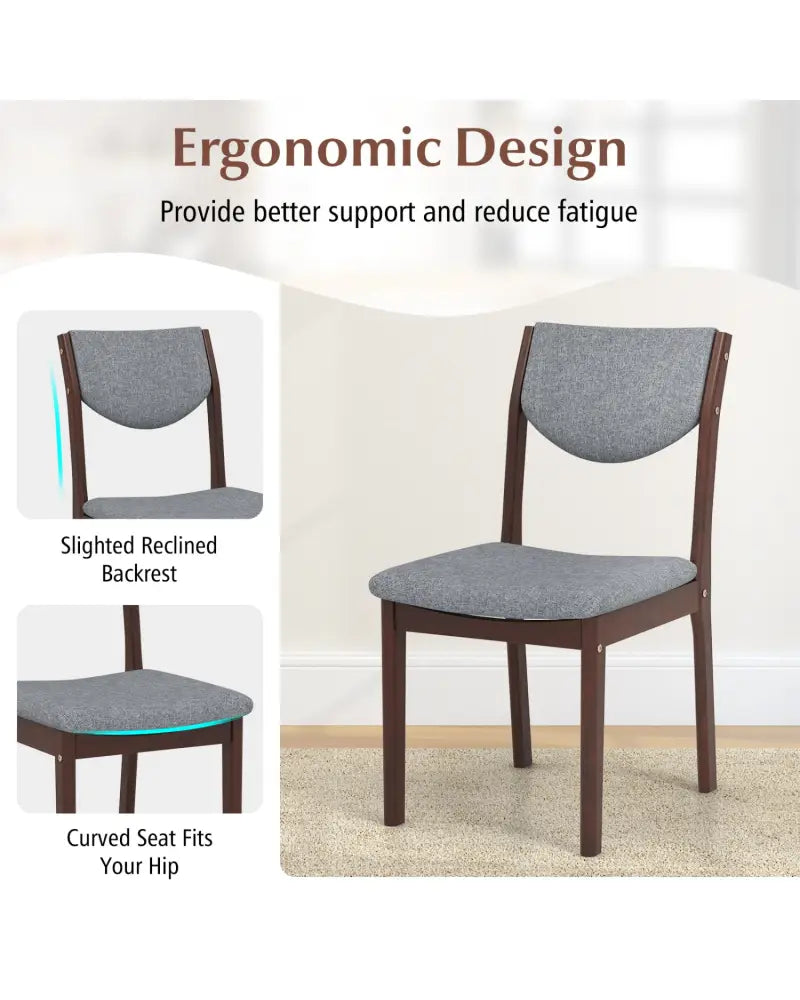 Set of 2 Wood Kitchen Chairs with Faux Leather Upholstered Seat-Gray - Gray - Dining Chairs