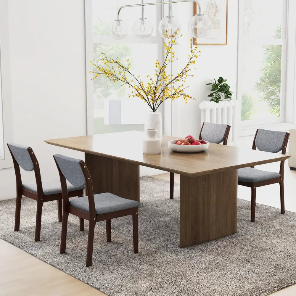 Set of 2 Wood Kitchen Chairs with Faux Leather Upholstered Seat-Gray - Gray - Dining Chairs