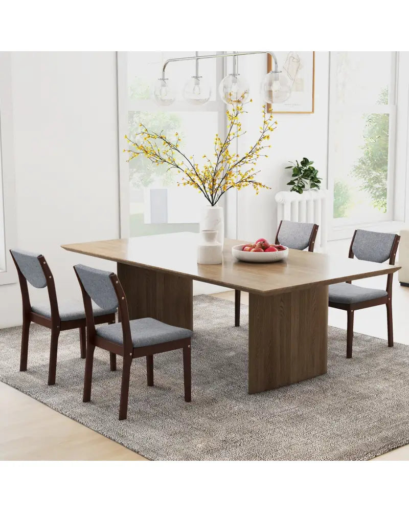 Set of 2 Wood Kitchen Chairs with Faux Leather Upholstered Seat-Gray - Gray - Dining Chairs