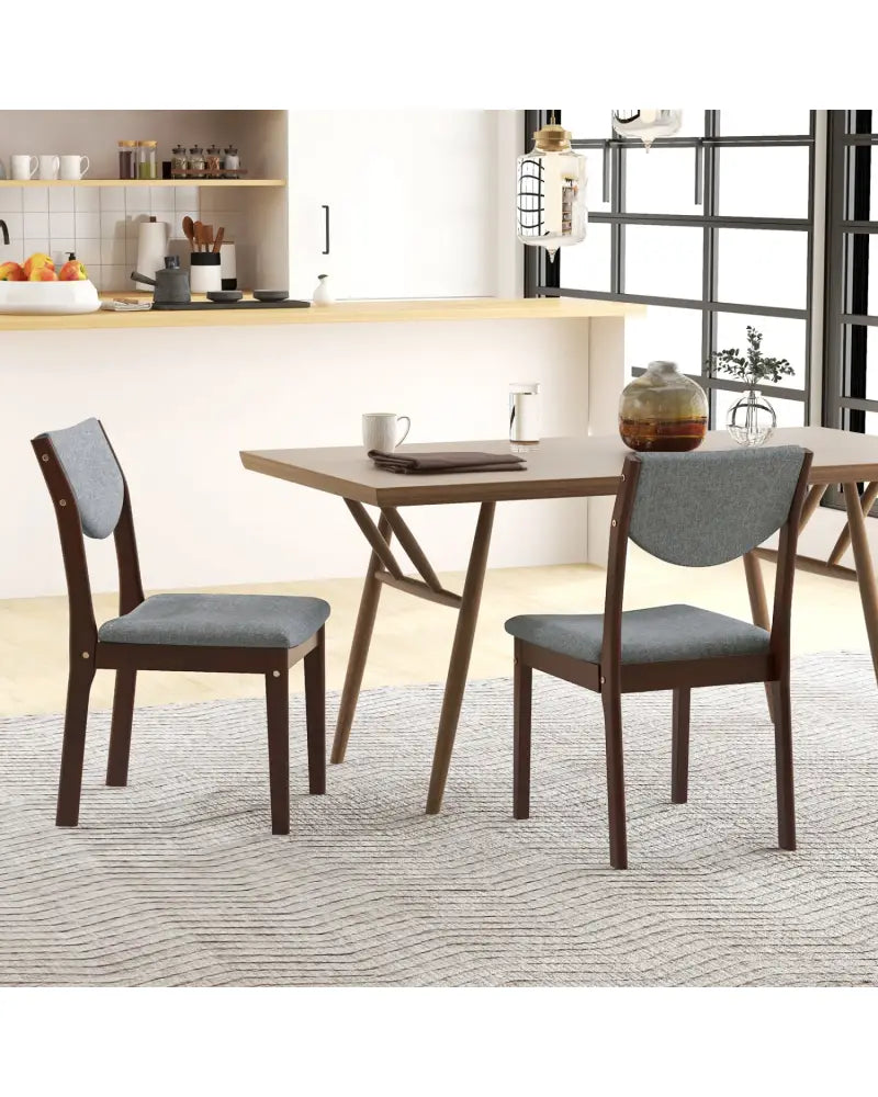 Set of 2 Wood Kitchen Chairs with Faux Leather Upholstered Seat-Gray - Gray - Dining Chairs