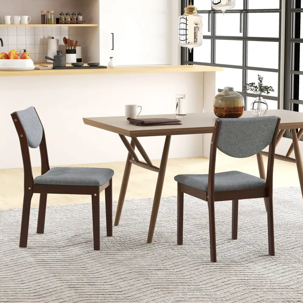 Set of 2 Wood Kitchen Chairs with Faux Leather Upholstered Seat-Gray - Gray - Dining Chairs