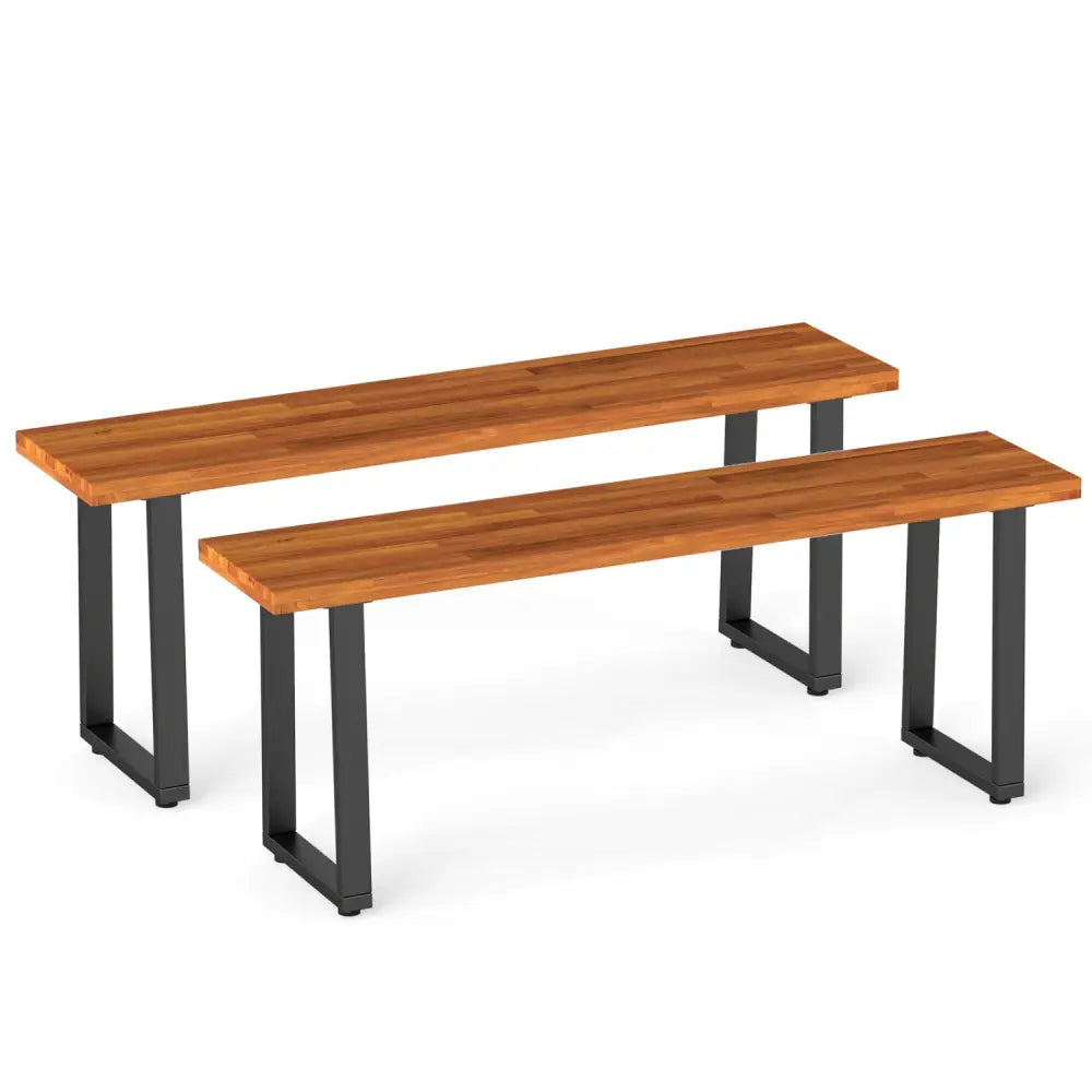Set of 2 Wood Patio Bench 47.5’’ Long Dining Bench for Entryway Poolside - Outdoor Benches