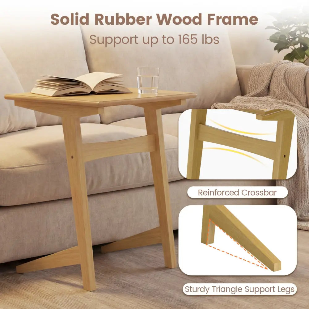 Set of 2 Wood Sofa Side Table C-shaped End Table with Wood Veneered Top - Natural - End & Side Tables