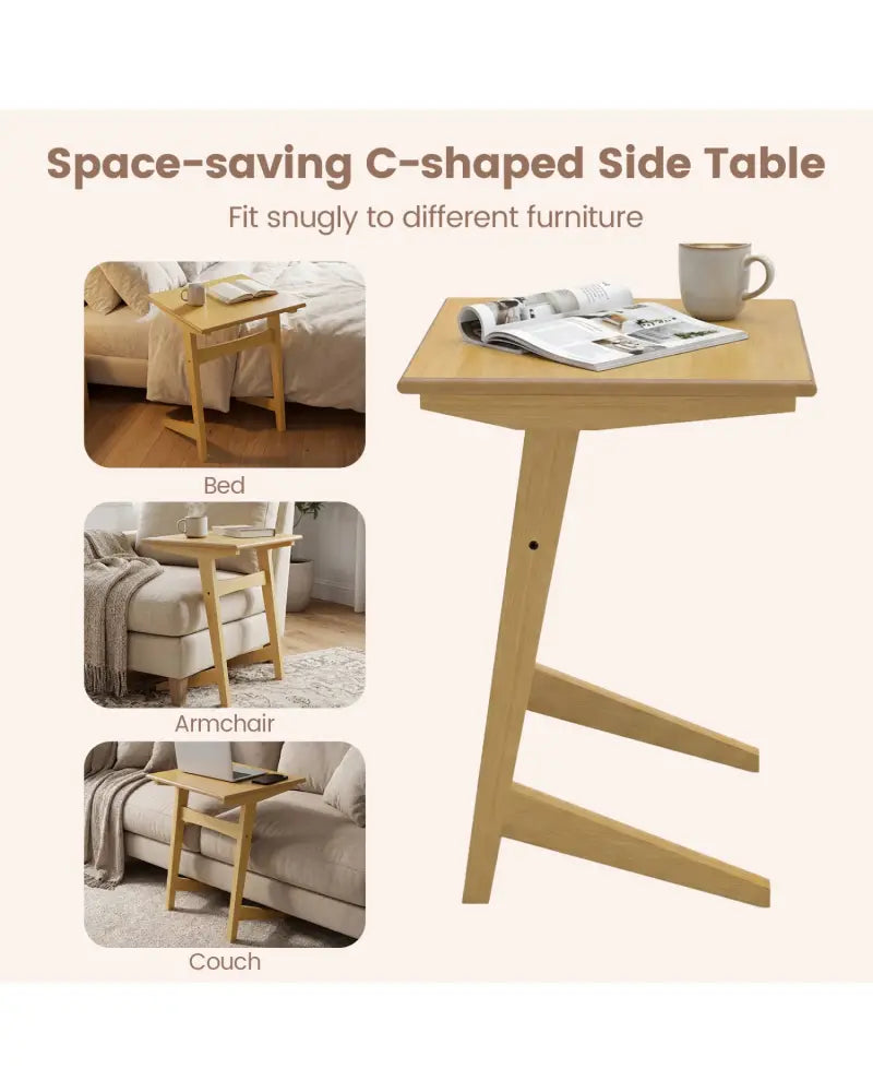 Set of 2 Wood Sofa Side Table C-shaped End Table with Wood Veneered Top - Natural - End & Side Tables