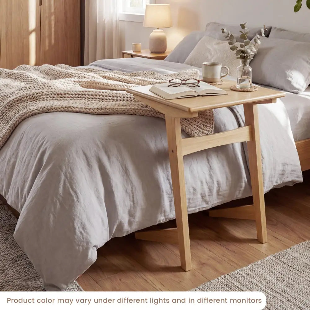 Set of 2 Wood Sofa Side Table C-shaped End Table with Wood Veneered Top - Natural - End & Side Tables