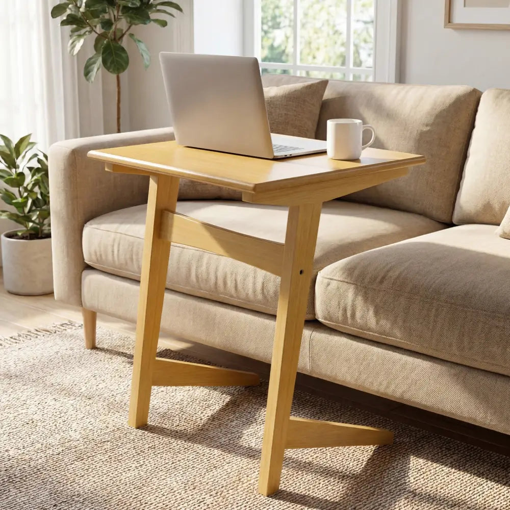 Set of 2 Wood Sofa Side Table C-shaped End Table with Wood Veneered Top - Natural - End & Side Tables