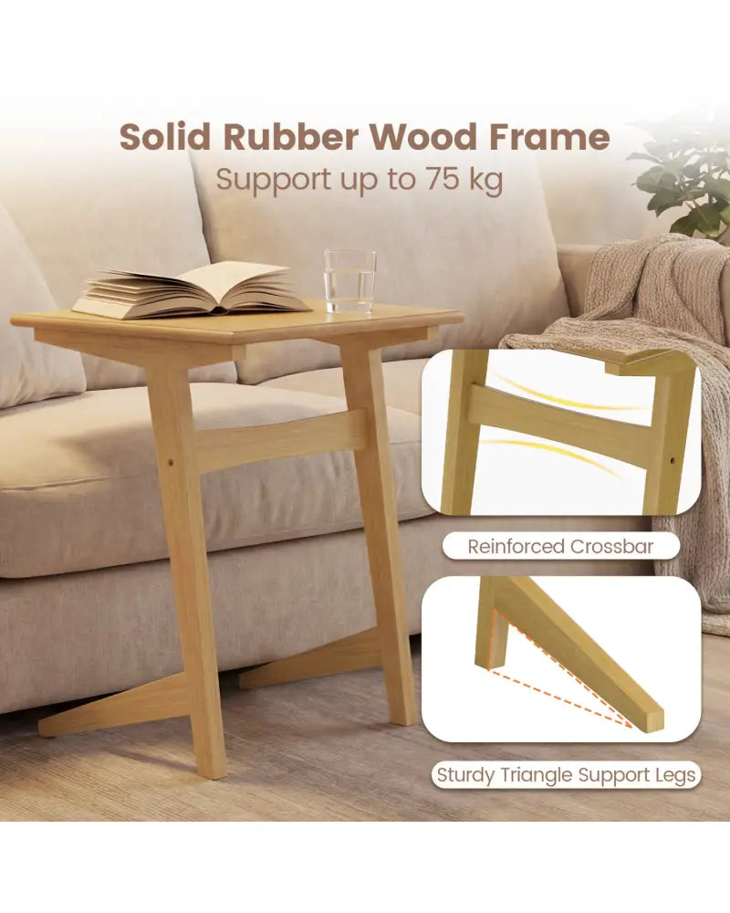 Set of 2 Wood Sofa Side Table C-shaped End Table with Wood Veneered Top - Natural - End & Side Tables