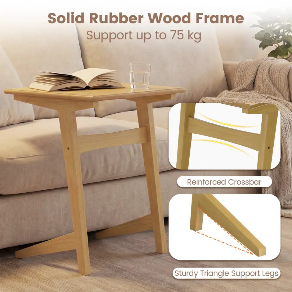 Set of 2 Wood Sofa Side Table C-shaped End Table with Wood Veneered Top - Natural - End & Side Tables