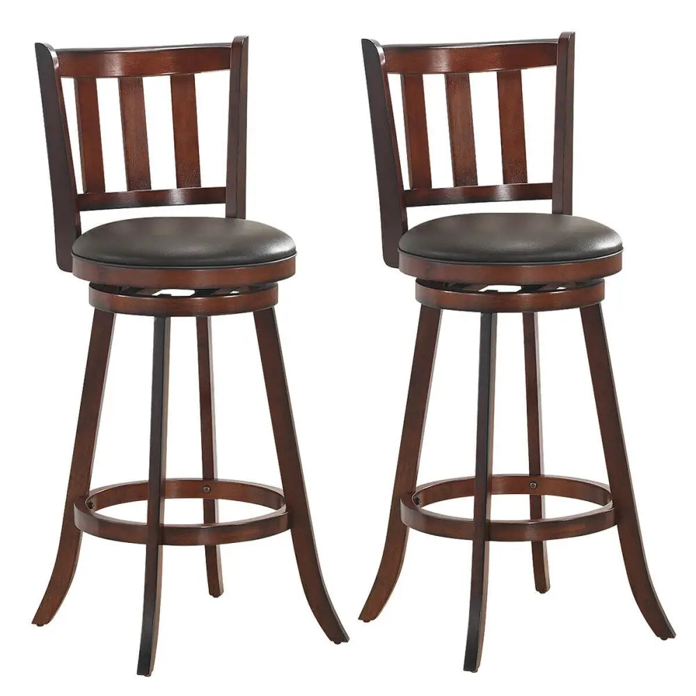 Set of 2 Wood Swivel Counter Height Dining Pub Bar Stools with PVC Cushioned Seat-29 Inch - Brown - Bar Stools