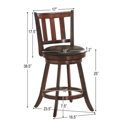 Set of 2 Wood Swivel Counter Height Dining Pub Bar Stools with PVC Cushioned Seat-25 Inch - Brown - Bar Stools