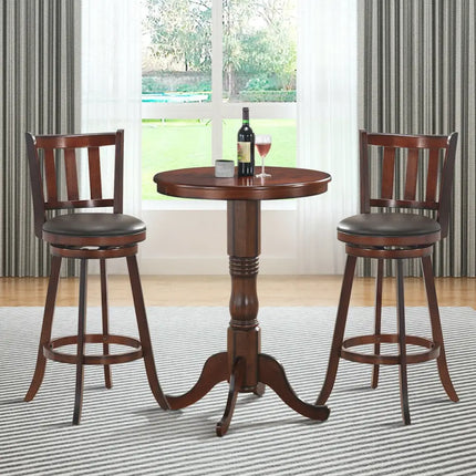 Set of 2 Wood Swivel Counter Height Dining Pub Bar Stools with PVC Cushioned Seat-29 Inch - Brown - Bar Stools
