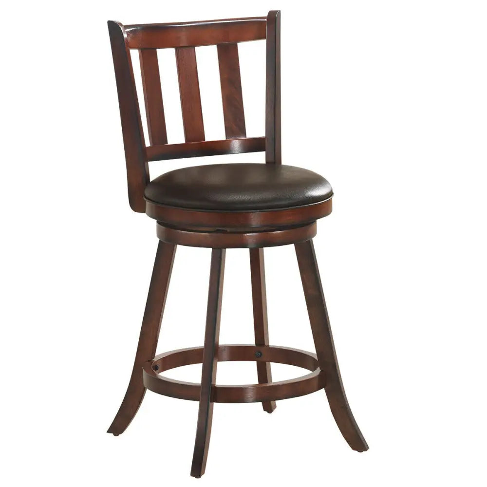 Set of 2 Wood Swivel Counter Height Dining Pub Bar Stools with PVC Cushioned Seat-25 Inch - Brown - Bar Stools
