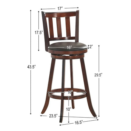 Set of 2 Wood Swivel Counter Height Dining Pub Bar Stools with PVC Cushioned Seat-29 Inch - Brown - Bar Stools