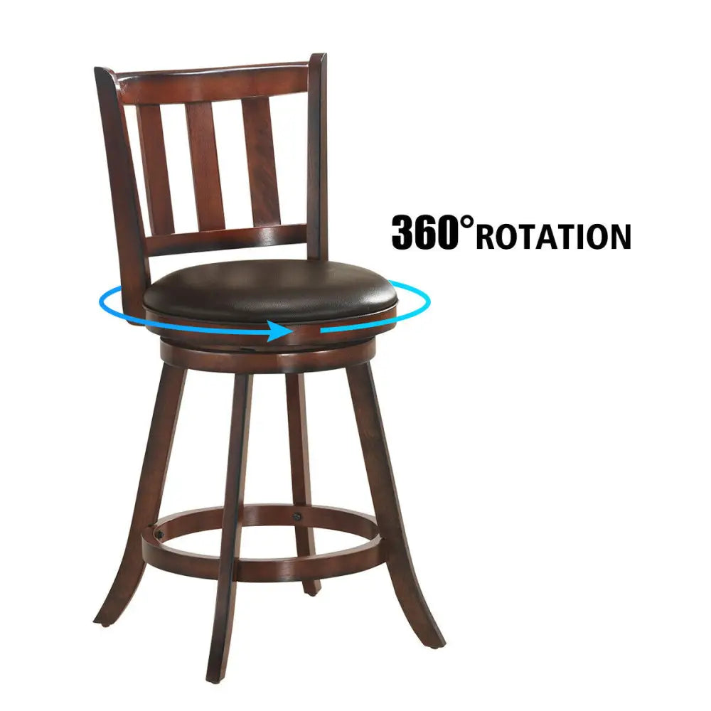 Set of 2 Wood Swivel Counter Height Dining Pub Bar Stools with PVC Cushioned Seat-25 Inch - Brown - Bar Stools