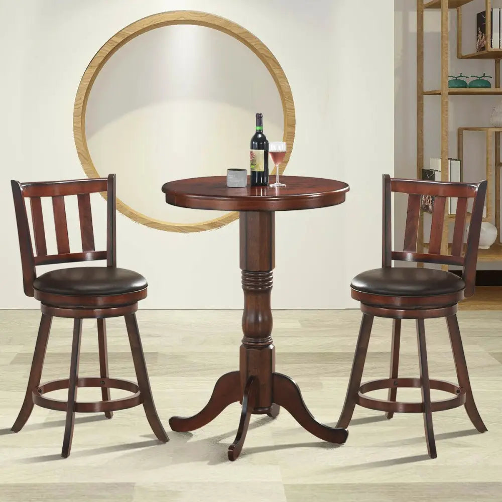 Set of 2 Wood Swivel Counter Height Dining Pub Bar Stools with PVC Cushioned Seat-25 Inch - Brown - Bar Stools