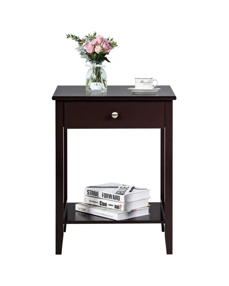 Set of 2 Wooden Bedside Sofa Table-Brown - Brown - End & Side Tables