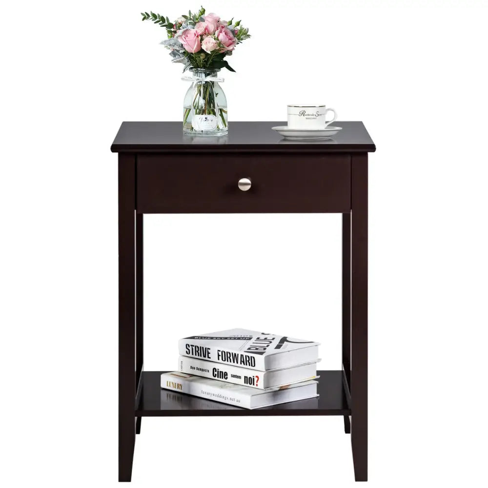 Set of 2 Wooden Bedside Sofa Table-Brown - Brown - End & Side Tables