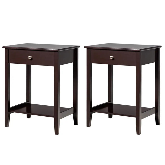 Set of 2 Wooden Bedside Sofa Table-Brown - Brown - End & Side Tables