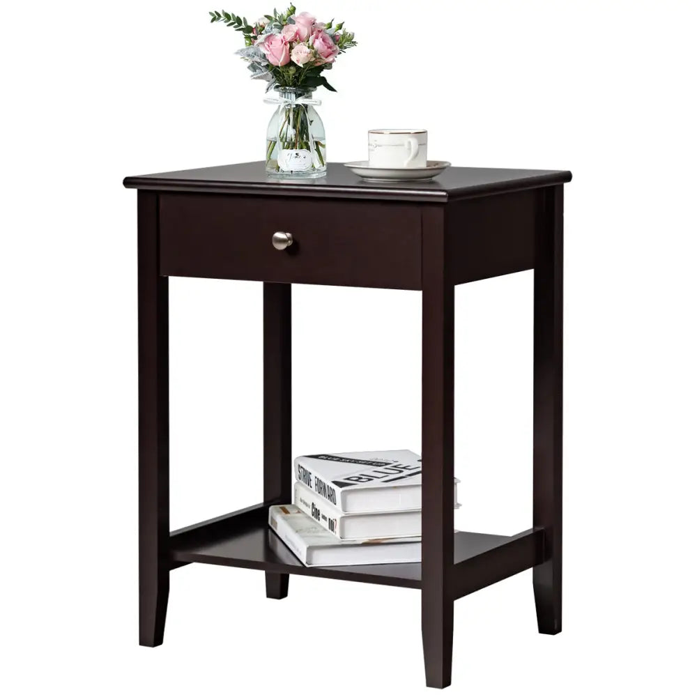 Set of 2 Wooden Bedside Sofa Table-Brown - Brown - End & Side Tables