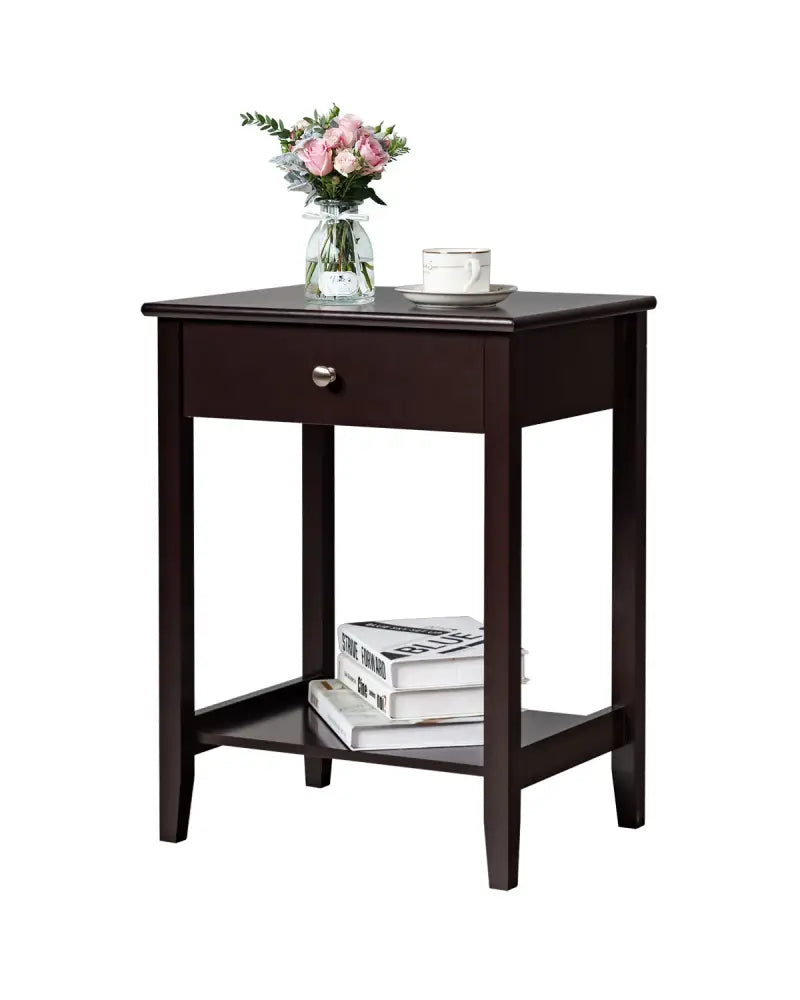 Set of 2 Wooden Bedside Sofa Table-Brown - Brown - End & Side Tables