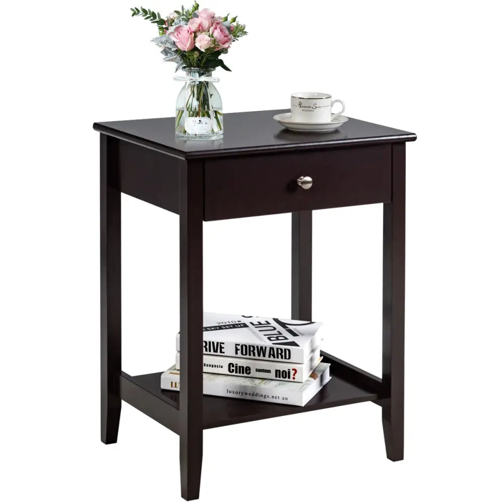 Set of 2 Wooden Bedside Sofa Table-Brown - Brown - End & Side Tables