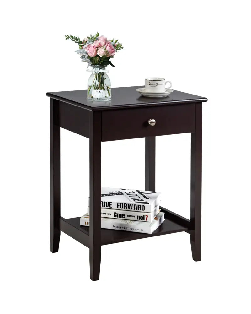 Set of 2 Wooden Bedside Sofa Table-Brown - Brown - End & Side Tables