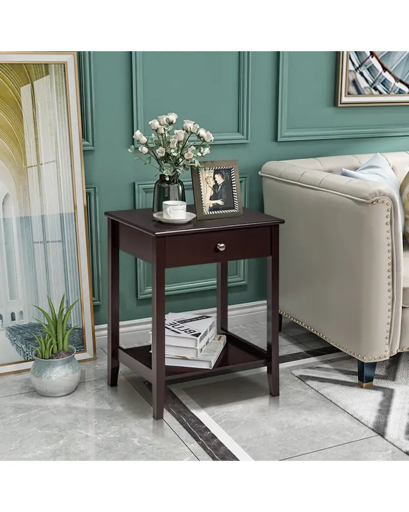 Set of 2 Wooden Bedside Sofa Table-Brown - Brown - End & Side Tables