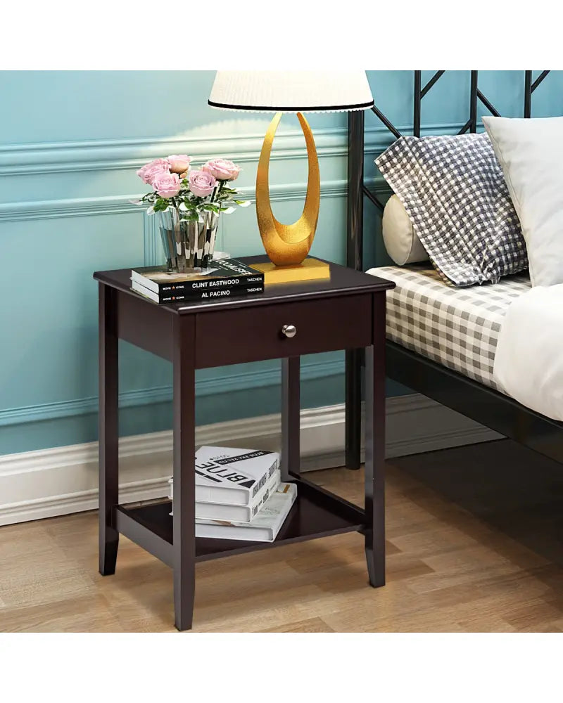 Set of 2 Wooden Bedside Sofa Table-Brown - Brown - End & Side Tables
