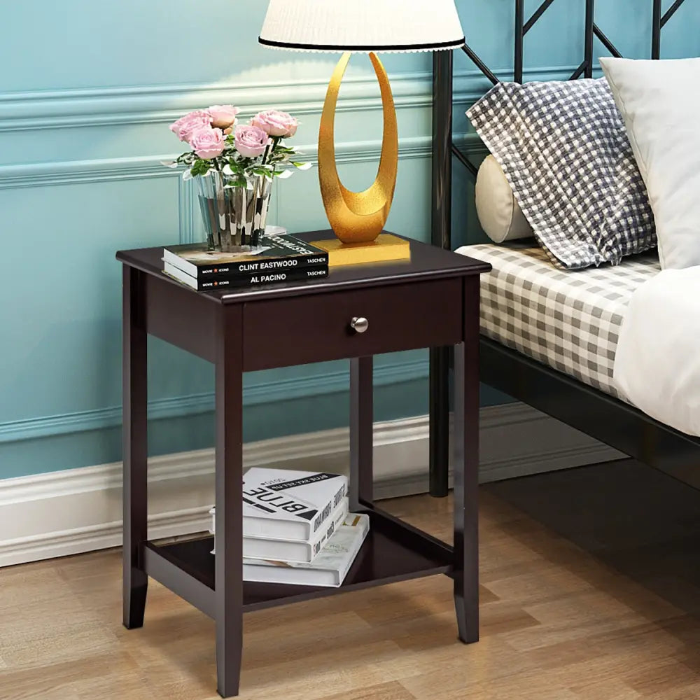 Set of 2 Wooden Bedside Sofa Table-Brown - Brown - End & Side Tables