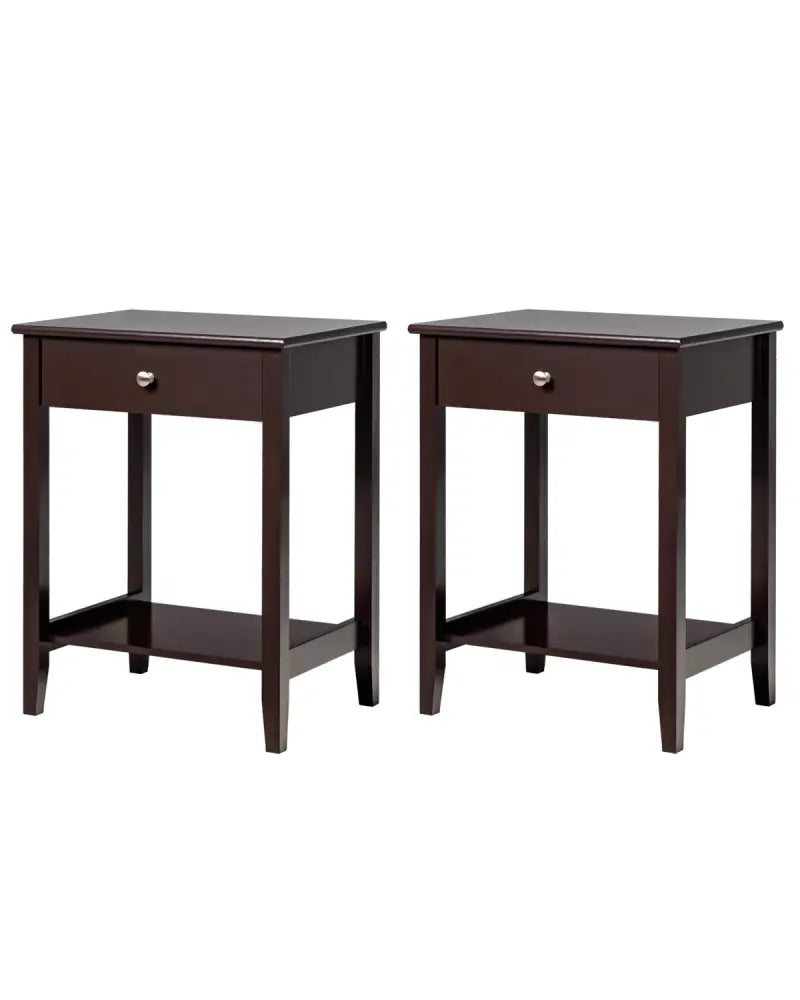 Set of 2 Wooden Bedside Sofa Table-Brown - Brown - End & Side Tables