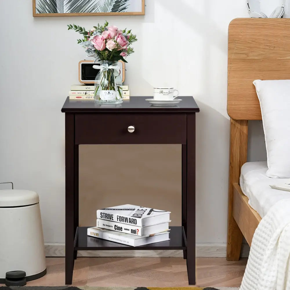 Set of 2 Wooden Bedside Sofa Table-Brown - Brown - End & Side Tables