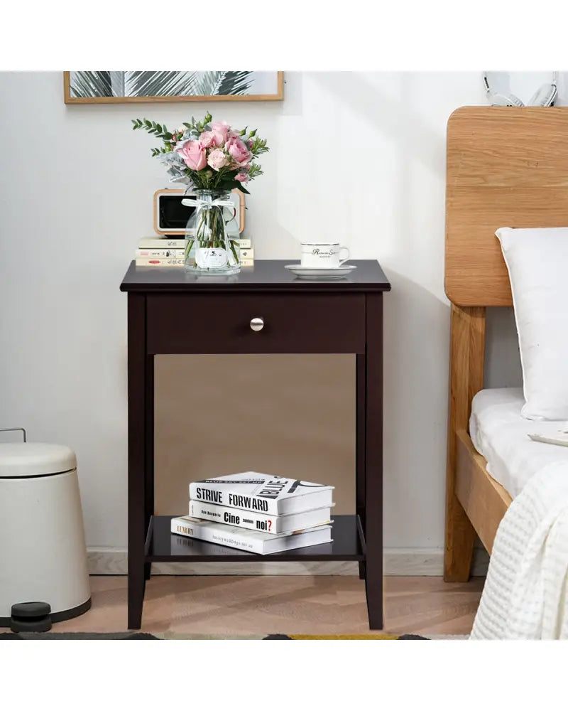 Set of 2 Wooden Bedside Sofa Table-Brown - Brown - End & Side Tables