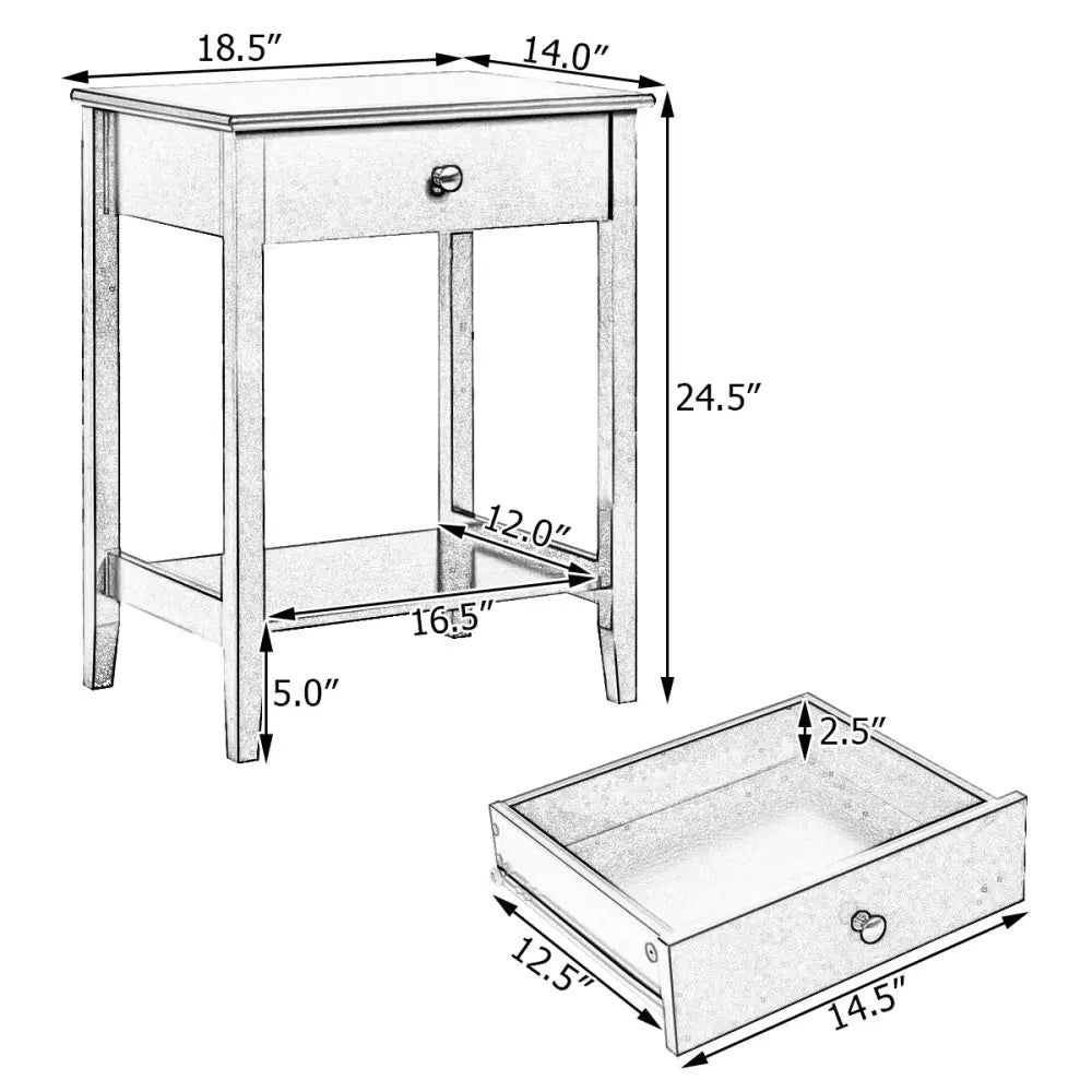 Set of 2 Wooden Bedside Sofa Table-Gray - Gray - End & Side Tables