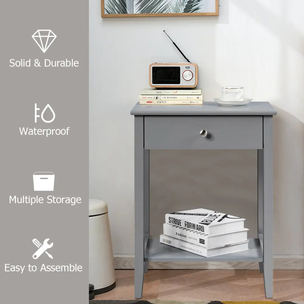 Set of 2 Wooden Bedside Sofa Table-Gray - Gray - End & Side Tables