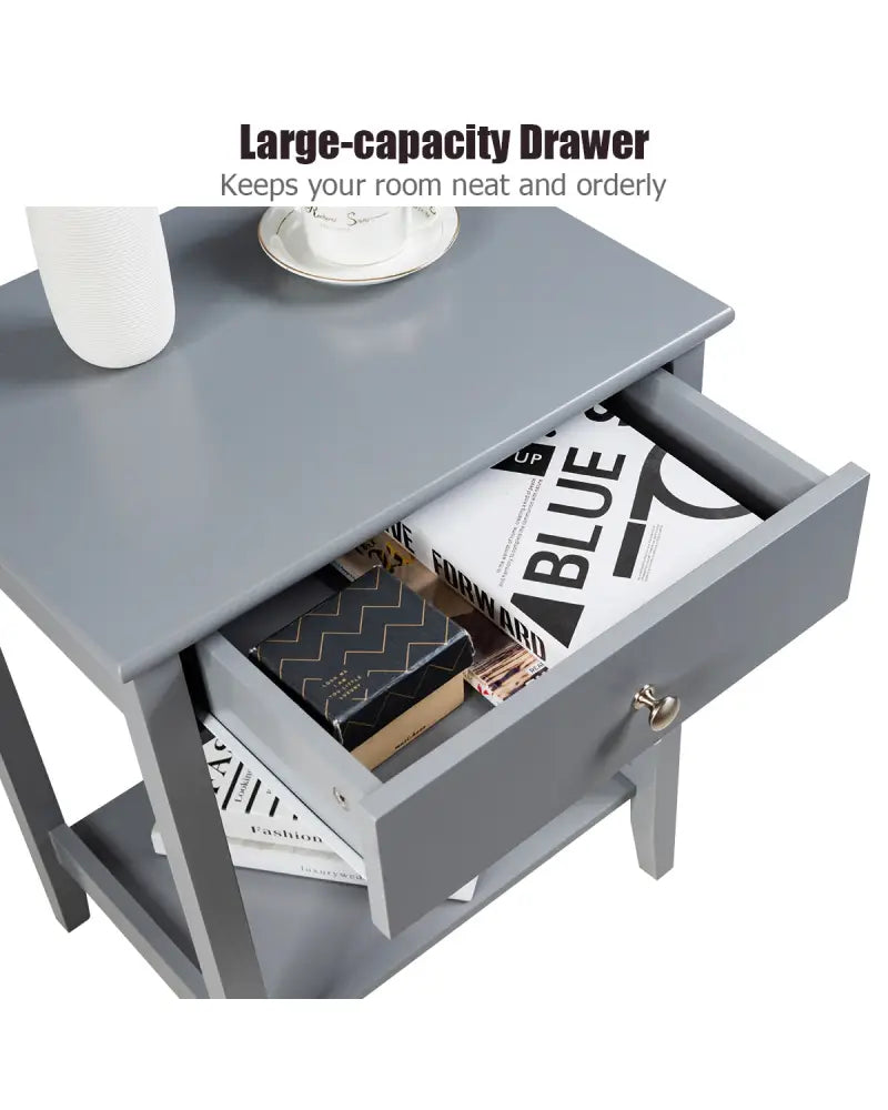 Set of 2 Wooden Bedside Sofa Table-Gray - Gray - End & Side Tables
