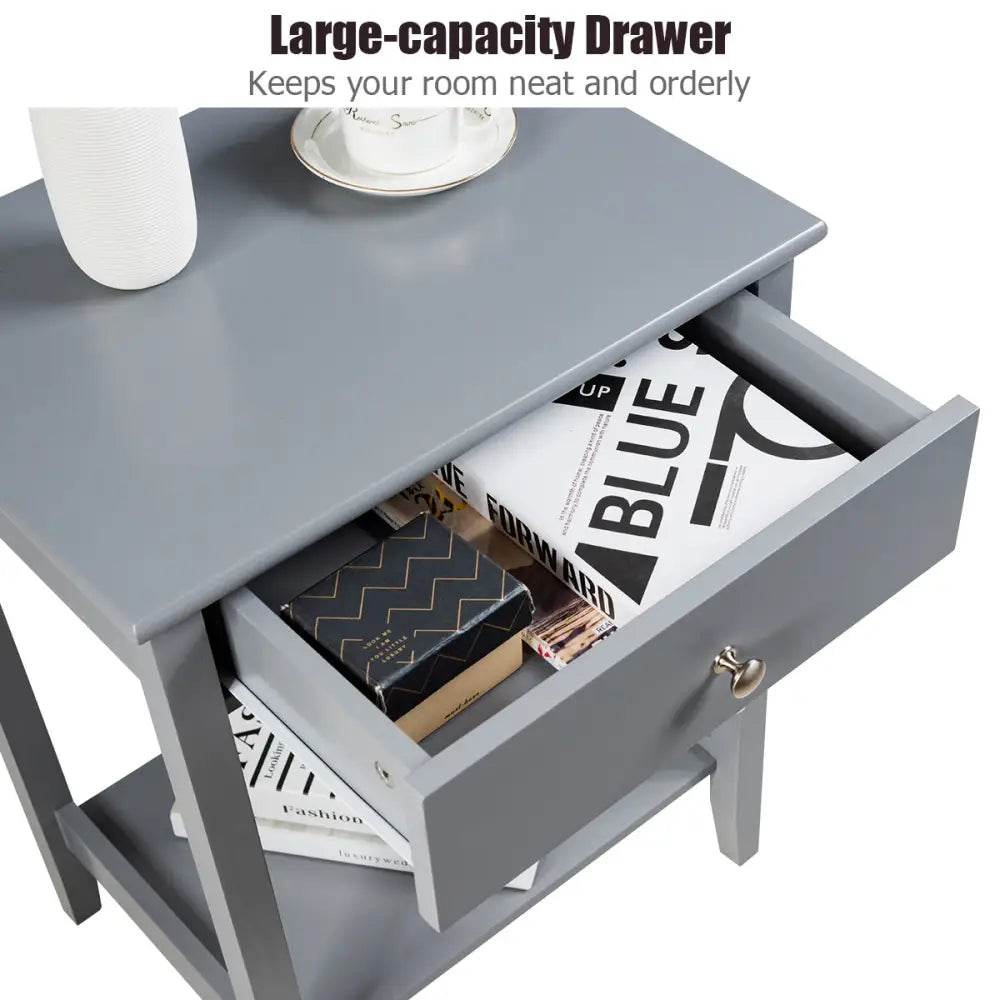 Set of 2 Wooden Bedside Sofa Table-Gray - Gray - End & Side Tables