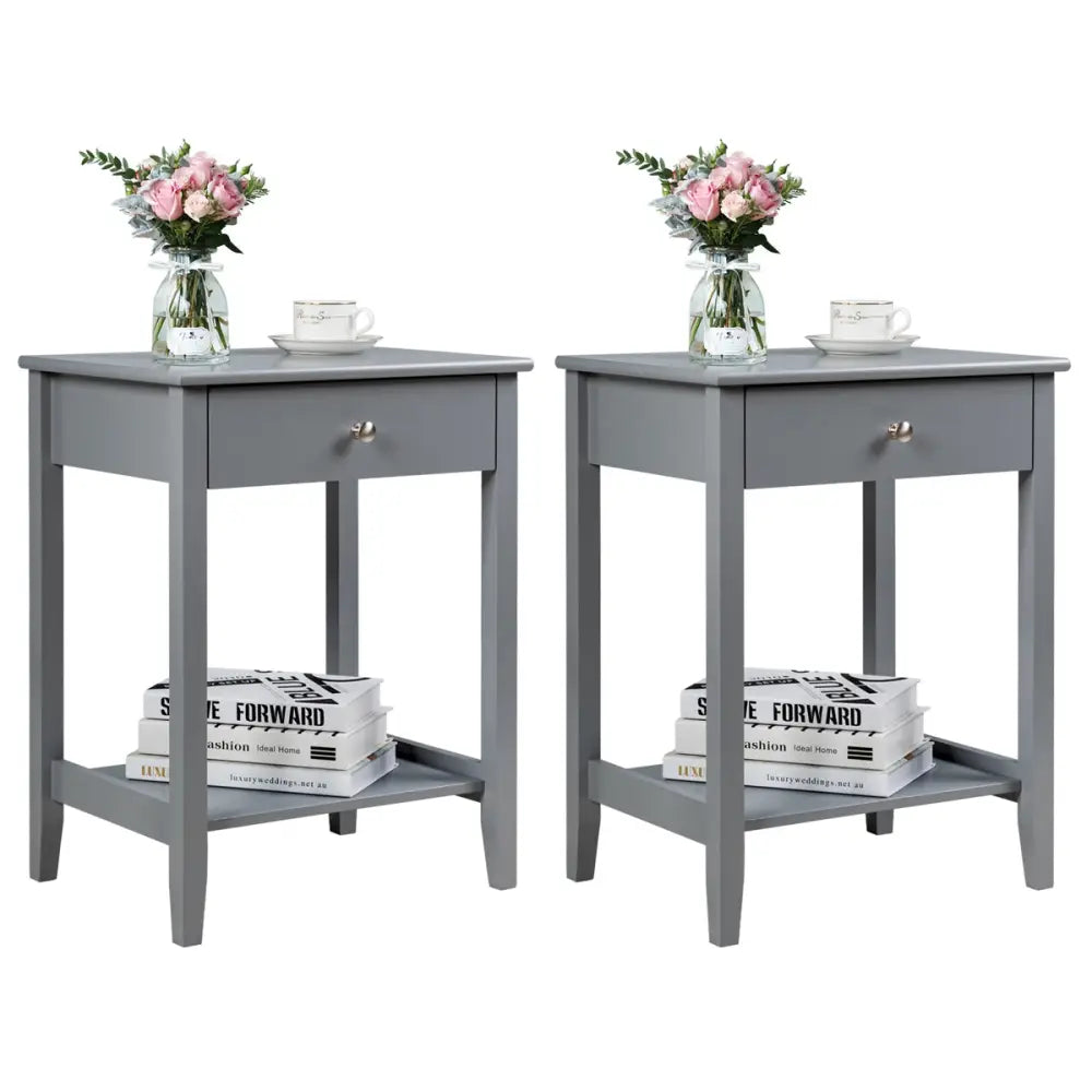 Set of 2 Wooden Bedside Sofa Table-Gray - Gray - End & Side Tables