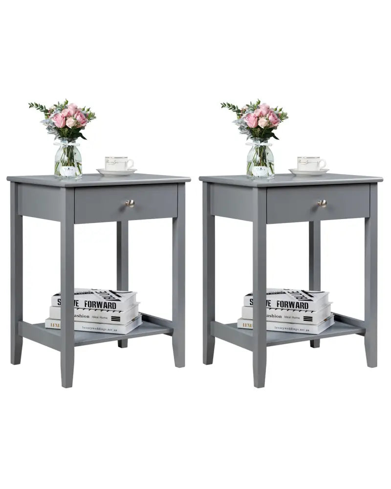 Set of 2 Wooden Bedside Sofa Table-Gray - Gray - End & Side Tables
