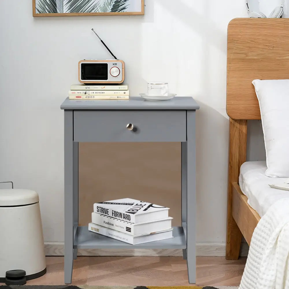 Set of 2 Wooden Bedside Sofa Table-Gray - Gray - End & Side Tables
